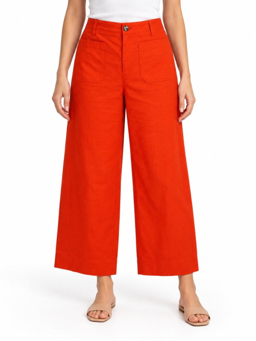 Maeve Anthropologie The Colette Pants 31 Orange Linen Wide Leg Crop